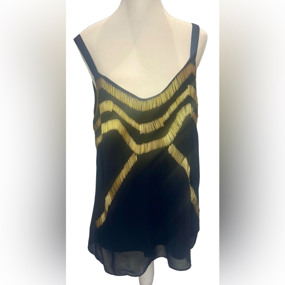 Ark & Co NEW WITH TAGS black and gold beaded flowy tank top Size Med Flapper